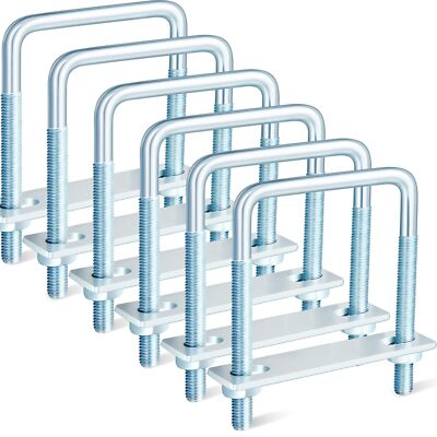 6 Pcs Square U Bolt Zinc Plated 3/8'' X 3-5/8'' X 4'' for Boat Trailer and Metal