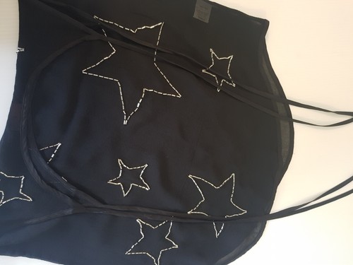 Gorman Black Silk Sheer Singlet Size S With Silver Sequin Stars & Tie Straps - Picture 9 of 10