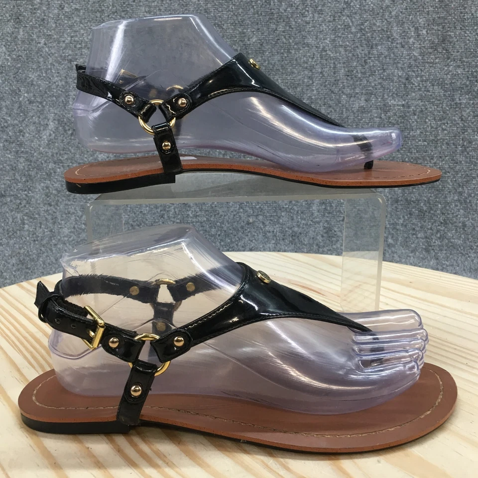 Sandalias Lauren Ralph Lauren para mujer 8,5 B tanga con tirantes charol negro Foto 2 de 4