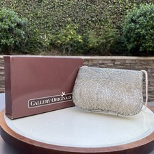 Vtg Gallery Originals Avon Silver Bugle & Seed Beaded White Evening Clutch Bag
