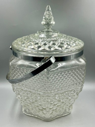 VTG 1960's Anchor Hocking Wexford Crystal Ice Bucket w-Lid & Handle - Excellent! - Picture 2 of 8
