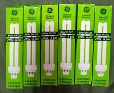 General Electric Fluorescent Light Bulbs 26W, 4 Pins Each G24q-3 Lot of 6