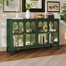 Steel Buffet Sideboard w/ RGB Light Storage Cabinet for Kitchen Dining Room Bar