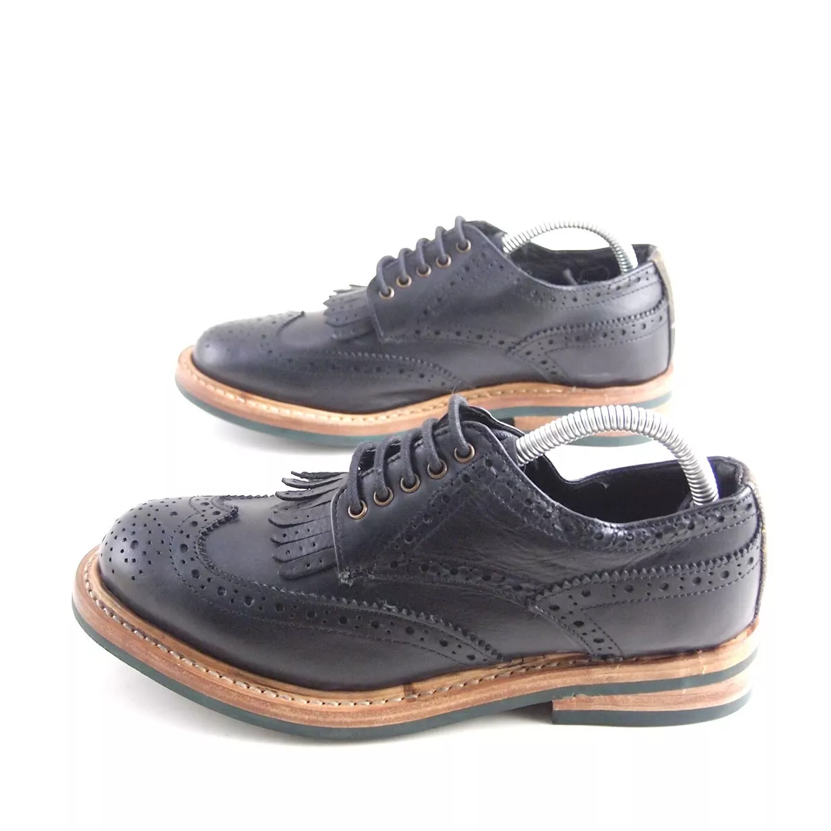 Barbour Wingtip Brogue Oxford Blue Fringe Leather Womens Shoe Size