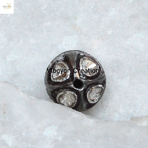 Finding Beads Genuine Polki Pave Diamond 925 Silver Handmade Jewelry Making - Imagen 3 de 3