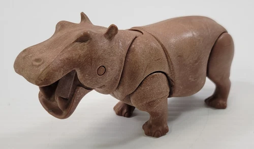 *B8) Vintage 1981 Geobra Playmobil Hippo Hippopotamus 5.5" Zoo Animal Toy