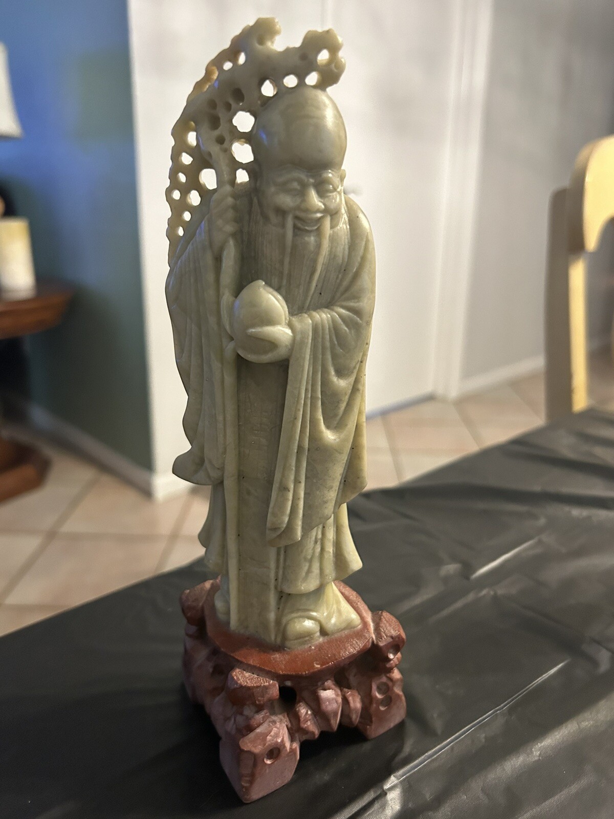 Antique SHOU LAO XING Chinese God Longevity Life Hand Carved SoapStone
