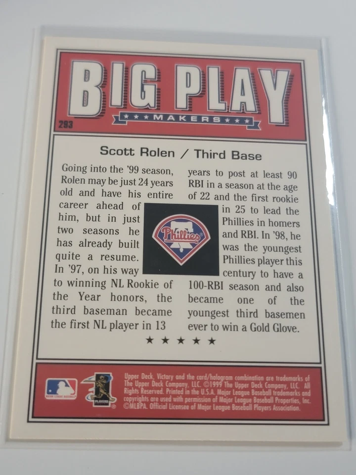 SCOTT ROLEN 1999 Upper Deck Victory #293. PHILLIES - Image 2 of 2