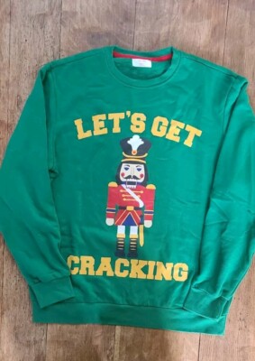 Lets Get Cracking Ugly Christmas Sweater Sweatshirt Nutcracker Mens Sz L Green