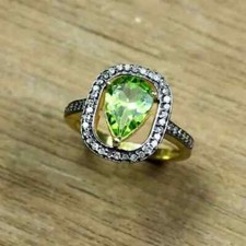 3Ct Pear Simulated Peridot Women's Cocktail Ring 14K Yellow Gold Plated Silver