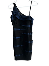 VALERIE BERTINELLI- black/navy stretch knit lined spaghetti strap dress Sz 4 coc