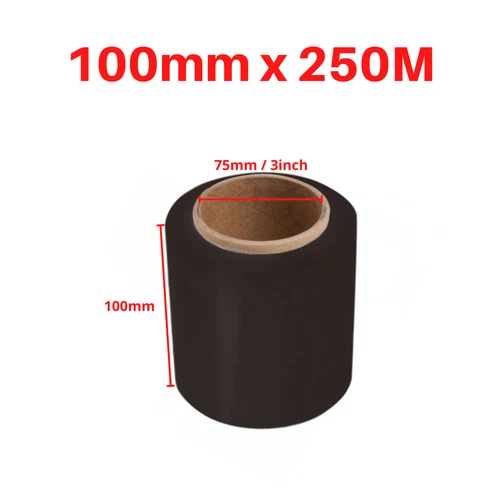 2x Roll Heavy Duty Stretch Bundling Film Mini Wrap 100mm x 250M BLACK 20um 3"