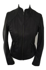 Oasis - Biker Bomber Style Real Leather Jacket Black Stretch Sleeves Size L 12