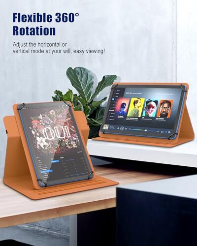 Universal Case for 9-11 Inch Tablet, 360 Degree Rotating Stand Light Brown - Picture 4 of 6