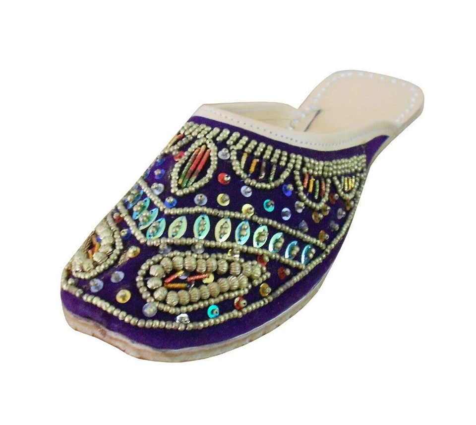 Mujer Zuecos Zapatillas Indias Cuero Hecho a Mano Abierto Jutties Pisos Púrpura EE. UU. 8 Foto 3 de 4