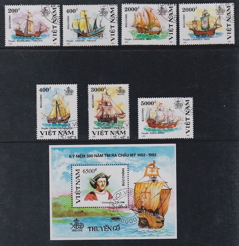 Vietnam 1991 used CTO Set MS Christopher Columbus Ships Santa Maria Nina Pinta