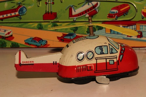 TPS Toys Tin Windup Helicopter on Airfield with Original Box, Works - Picture 9 of 11