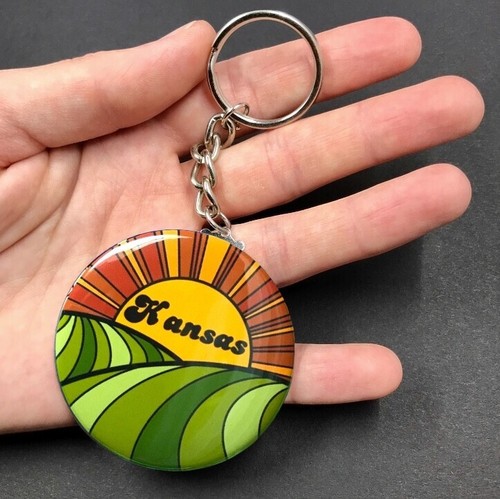 Kansas Flint Hills Sunset Keychain Handmade Retro Art Gift Accessory - Picture 6 of 16