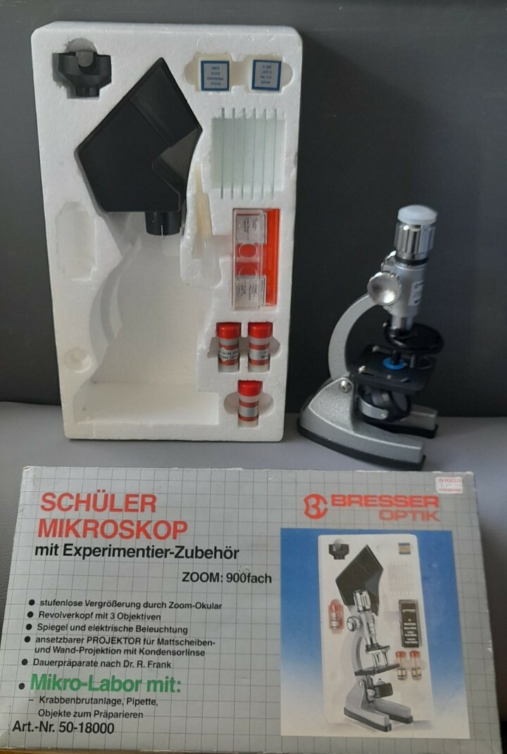 RETRO Microscope Student Set Bresser Zoom 900 Model 50-18000 with accessories