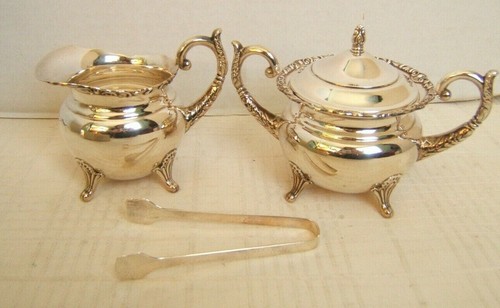 950 STERLING SILVER CREAMER & SUGAR & TONGS IN BOX FITTED - Picture 2 of 8