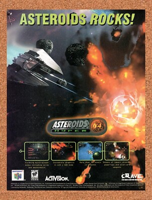 1998 Asteroids Hyper 64 N64 Original Advertisement / Retro Wall Art v2