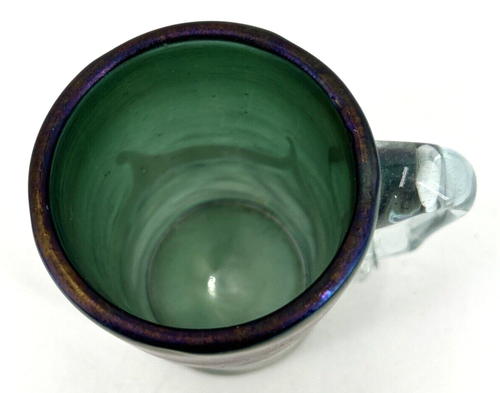 Art Glass Hand Blown Cup Mug Swirl Pattern Waves Applied Handle 5" Tall - Picture 5 of 6