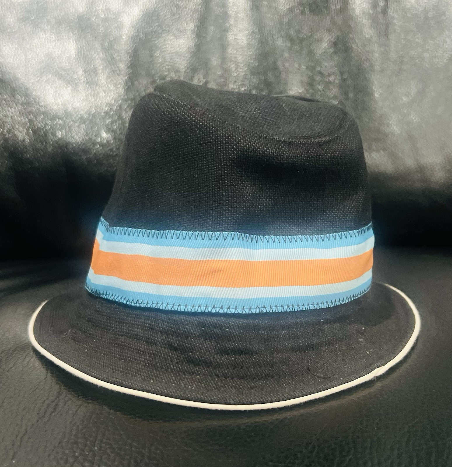 KANGOL GRITTY CANVAS BUCKET HAT LARGE BLACK WITH BLUE, ORANGE AND WHITE STRIPE image 9