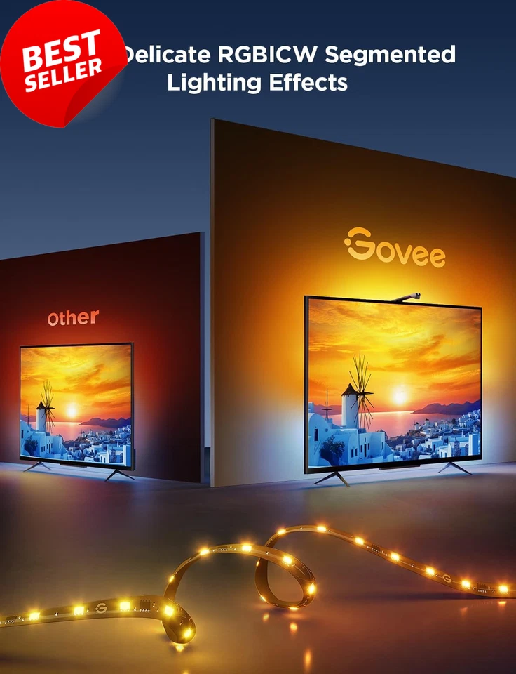 TV Backlight 3 Lite RGBICW Wi-Fi LED Strip w/ Camera Voice APP 11.8Ft 55-65" - Image 3 of 4