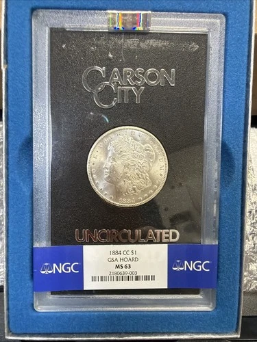 1884-CC Morgan Silver Dollar GSA Hoard NGC MS-63 Proof Like, High Grade Coin