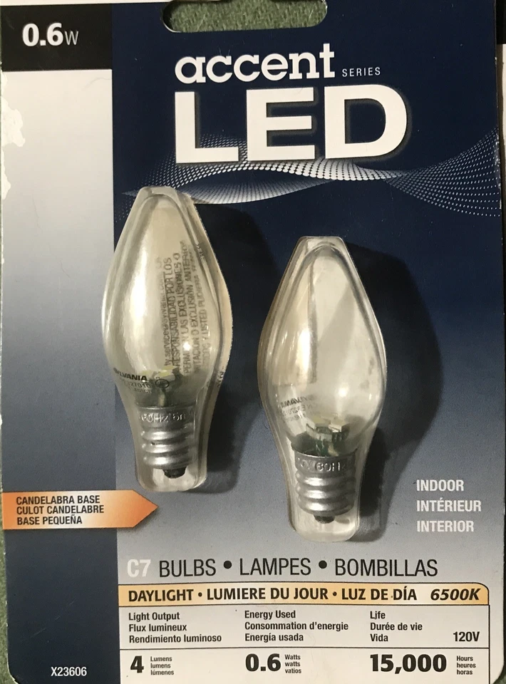 3-packs (6) Sylvania 78563 0.6 Watt Accent LED C7 Night Light Bulbs Clear,New - Image 2 of 4