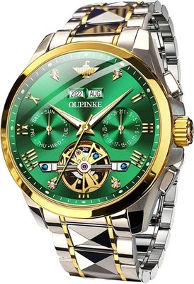 OLEVS Men Skeleton Watch Automatic Mechanical Self Winding Sapphire Crystal