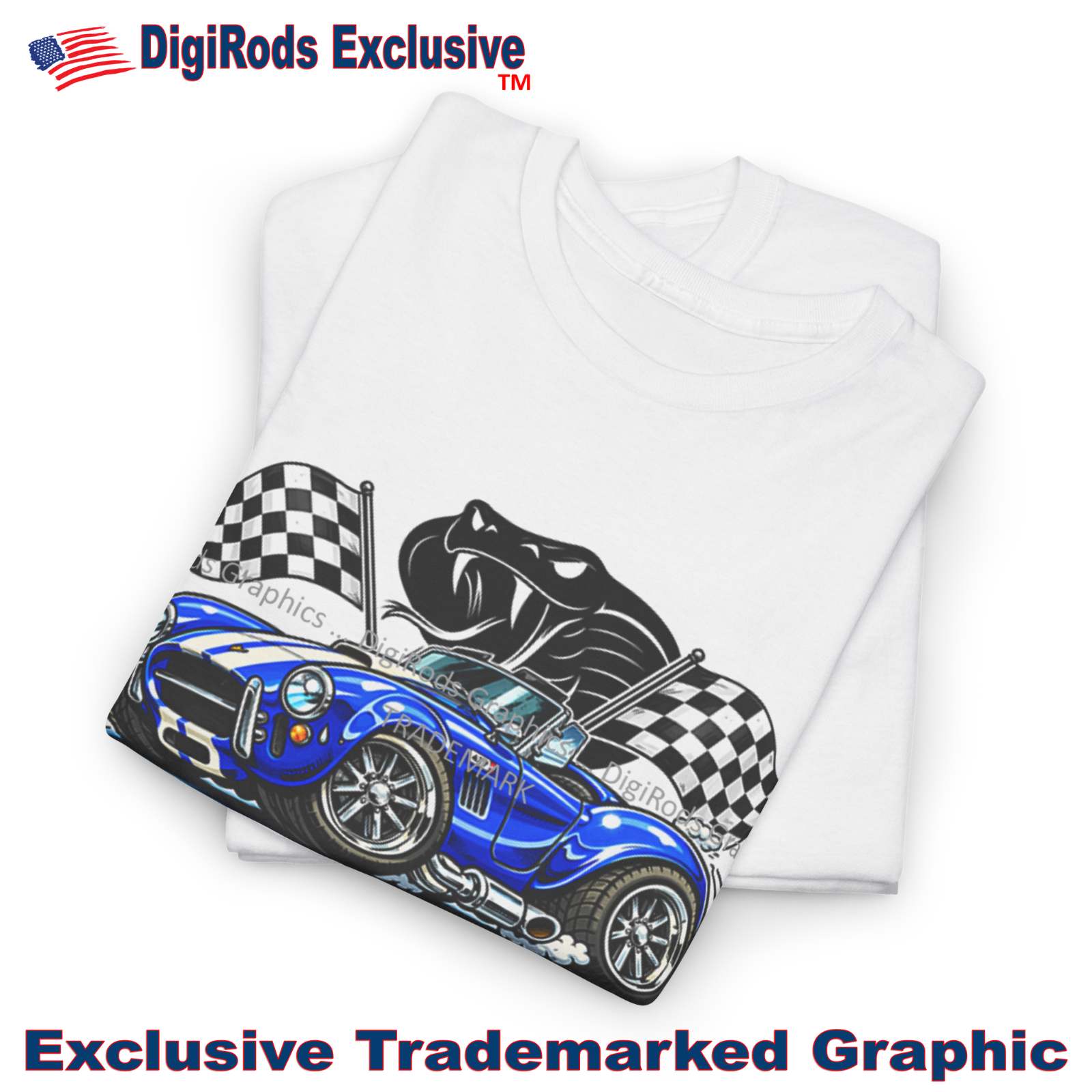 Retro Racing Checkers DigiRods AC Shelby Cobra 427 Blue Vintage Racing Model Cartoon Car T ...