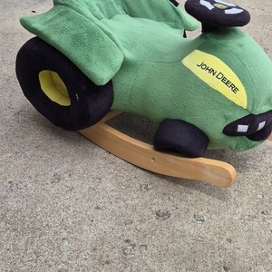 TOMY John Deere Plush Rocking Tractor Ride-On Wooden Base 4 Wheels 18-36m