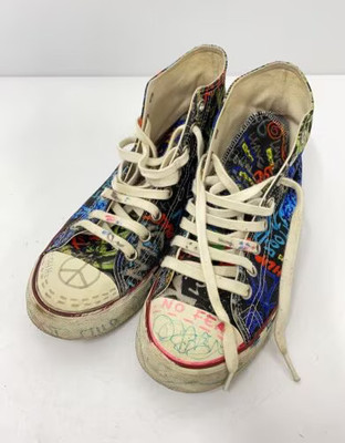 VETEMENTS Sneakers Graffiti Black Multicolor Art High Top size US 7 UK 6 Japan