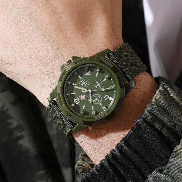 Reloj de Pulsera de Cuarzo para Hombre, Militar, Luminoso, Esfera de 24 Horas, Correa de Nylon, Fecha 3