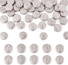 40Pcs Metal Letter Beads 7Mm Flat round 304 Stainless Steel Vowel Alphabet Initi