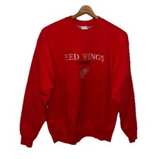 Vintage Detroit Red Wings Sweatshirt Red Size Large Embroidered Made In USA 90s