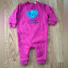 Ralph Lauren Baby Romper Outfit Sz 6M POLO PLAYER Teddy Bear