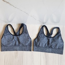 Victorias Secret PINK Sport Bra Lot Womens M Gray Seamless Racerback Bundle of 2