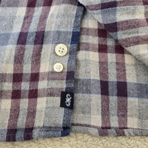 Jaeger Wool Blend Check Plaid LS Flannel Button Shirt Grey Blue Burgundy L Large - Picture 6 of 11