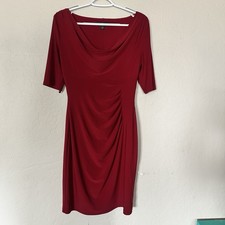 Lauren Ralph Lauren Bodycon Dress in Red Draped Neckline and Side Sz 6 Romantic