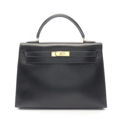 Hermes 32 2WAY U Shoulder Bag Black Calfskin Leather #RCB8009