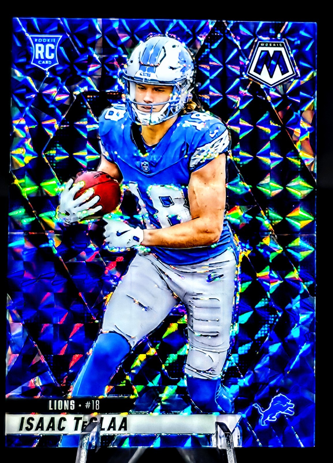 Isaac TeSlaa 2025 Panini Mosaic RC Reactive Blue Prizm RC #319 Lions Rookie 📈