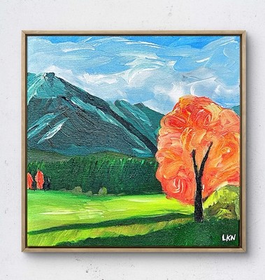 Laeknapes Swiss Mountain Fall Abstract Artwork 12X12 Canvas Home Modern Decor