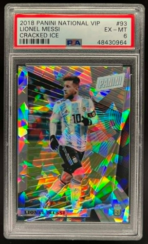 2018 PANINI NATIONAL VIP LIONEL MESSI CRACKED ICE PRIZM 06/50 PSA 6 EX-MT