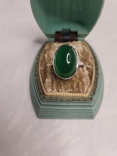 Anello Kelly in resina verde cabina cocktail tono argento misura circa 8-8,5 - Foto 2 di 9