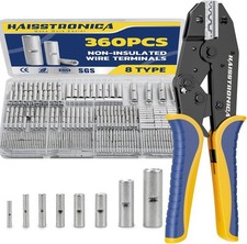Crimping Tool Kit with Non Insulated Wire Connectors, 360Pcs AWG 26-6 Uninsulate