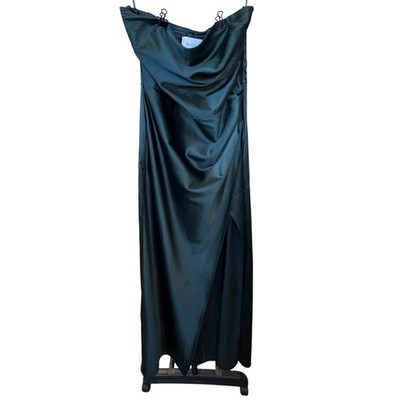 bhldn green satin dress Emma High Neck Satin Maxi Gown In Deep Green