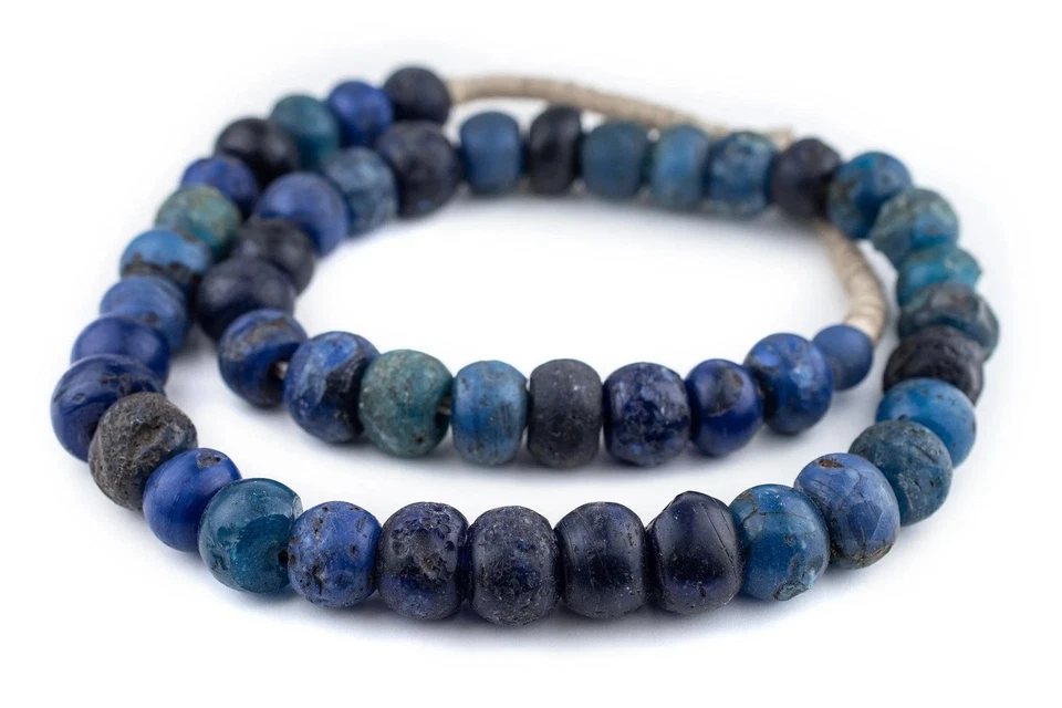 Antique Blue Glass Dutch Dogon Beads #7077 18mm Ethiopia African Round Handmade - Image 3 of 4