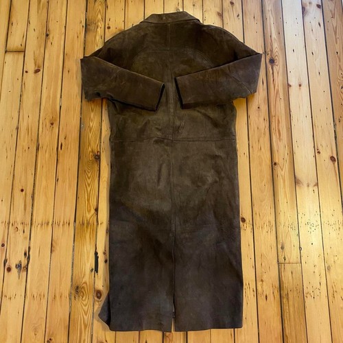 Vintage 1990s-Y2k Brown Suede Leather Trench Coat Size Small - Picture 4 of 5